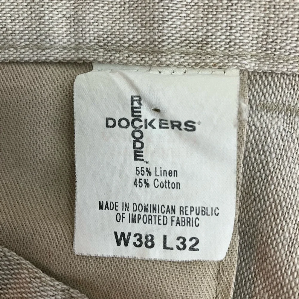 Dockers Mens Tan RECODE Stonewashed Linen Flat Front Straight Leg Pants Sz 38x32